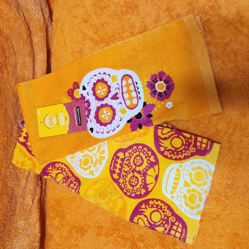 Two beautiful sugar skull hand towels